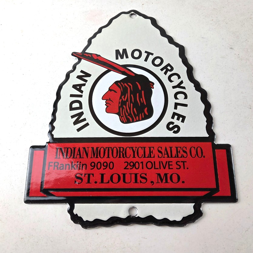 Vintage Indian Motorcycles Sign – Arrow Head Porcelain Gas Pump Sales Sign