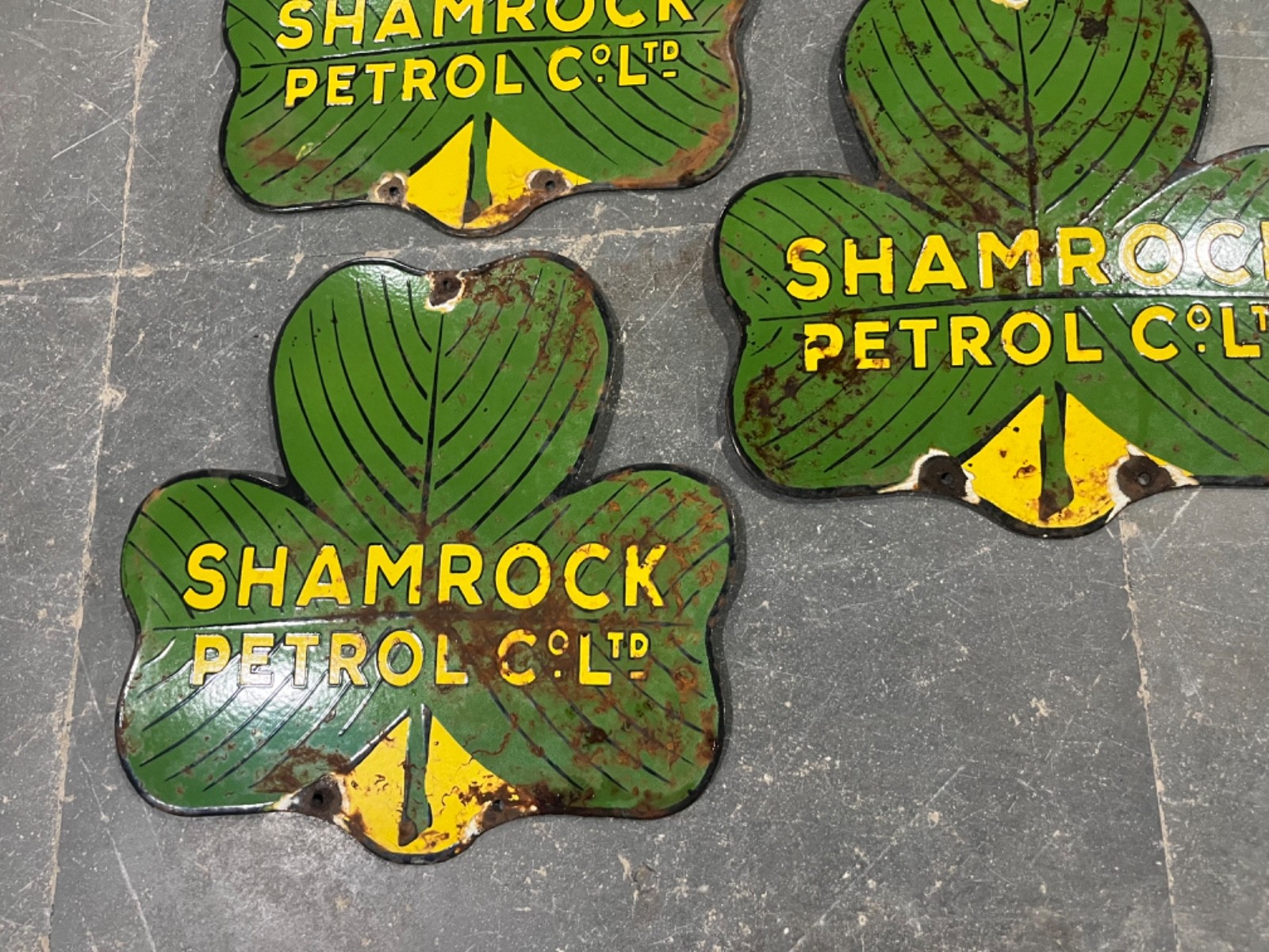Lot of 5 Vintage Shamrock Petrol Co. ltd Porcelain Enamel Sign 14X14″