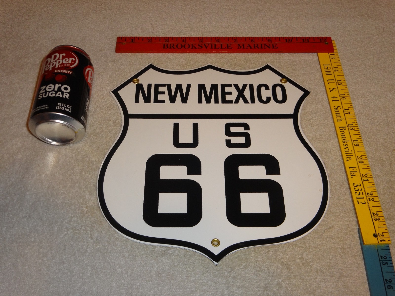 VINTAGE NEW MEXICO US ROUTE 66 U.S. 11 3/4″ PORCELAIN METAL GASOLINE & OIL SIGN