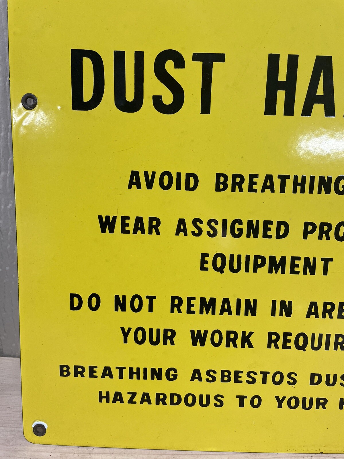CAUTION ASBESTOS DUST HAZARD Old Porcelain Industrial Shop Safety Oil Gas Sign