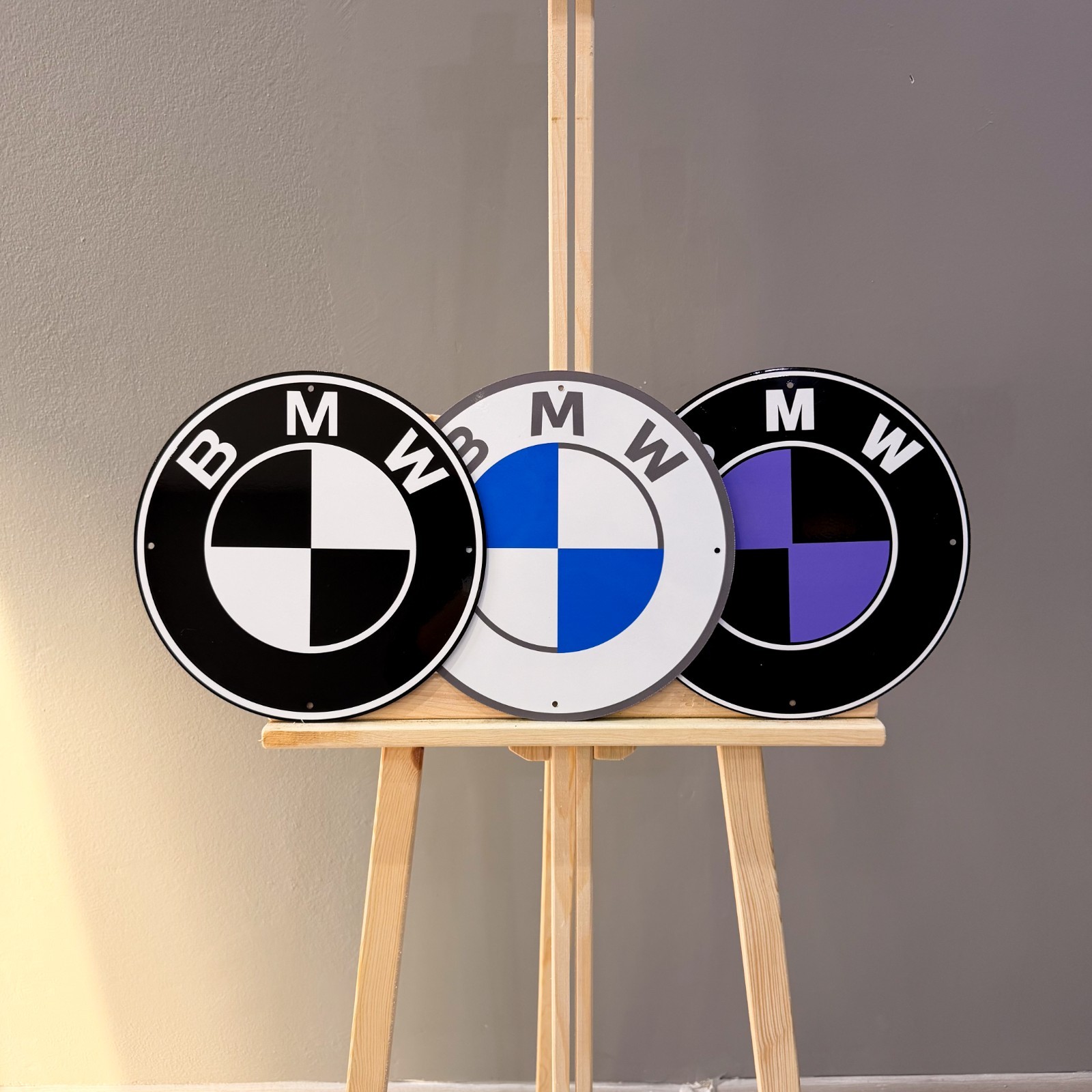 BMW Black, White Blue & Black Purple Logo Metal Sign Set – 30 cm (11.8”)