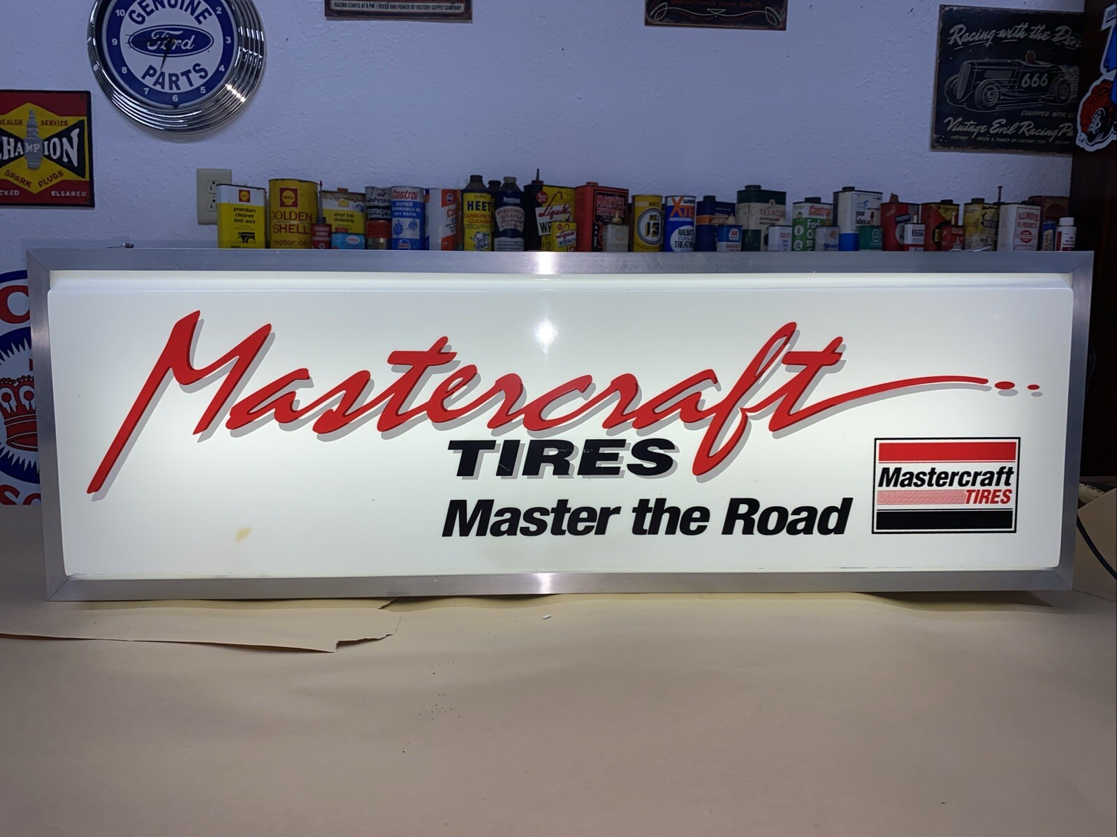 Mastercraft Tires 3’ Ft Double Sided Dealer Sign Lighted Nice. Check It Out