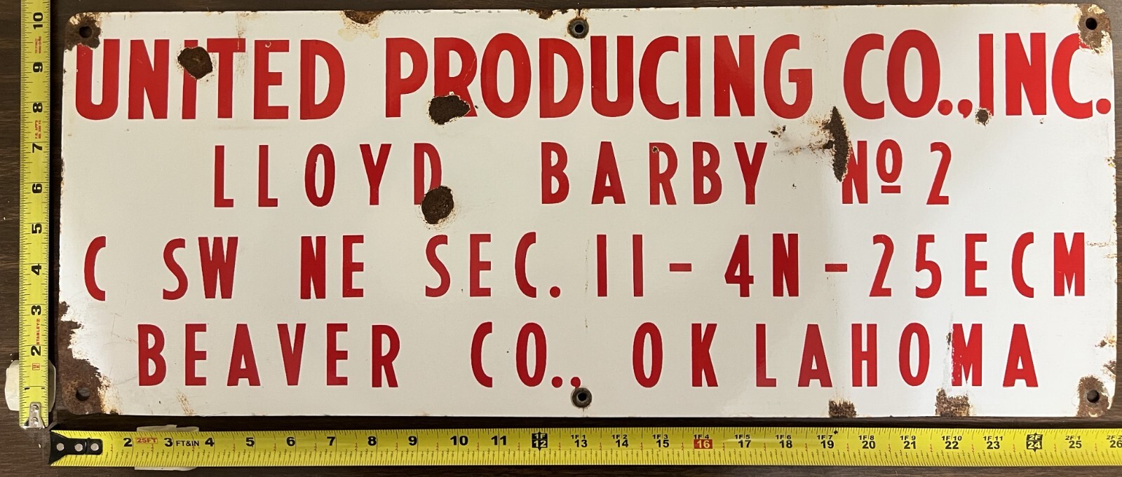 Vintage Porcelain Oil Field Sign – United Producing Co. Inc. Beaver Co, Oklahoma