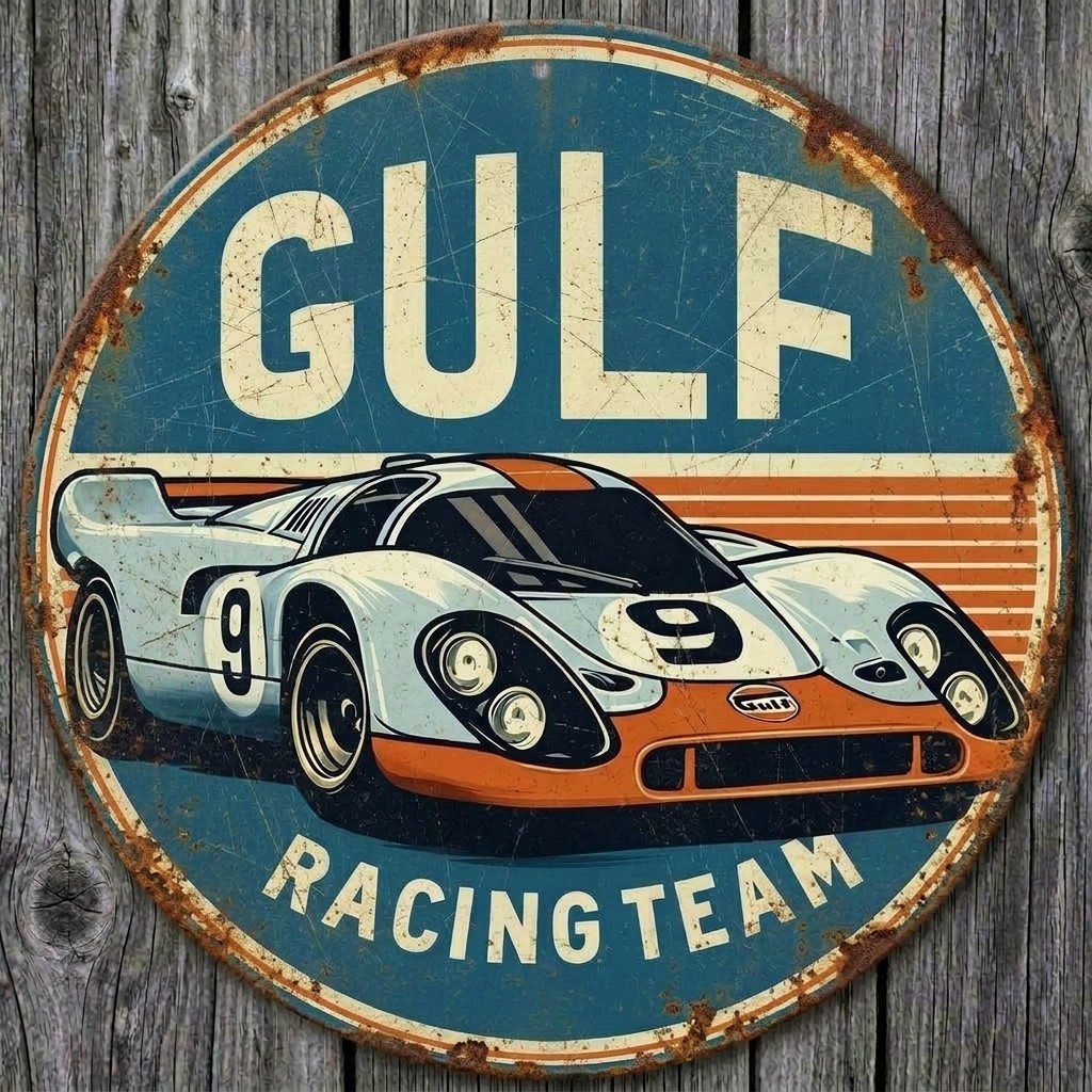 Gulf Racing 8″ Diameter Vintage Novelty Metal Sign Made In USA New!