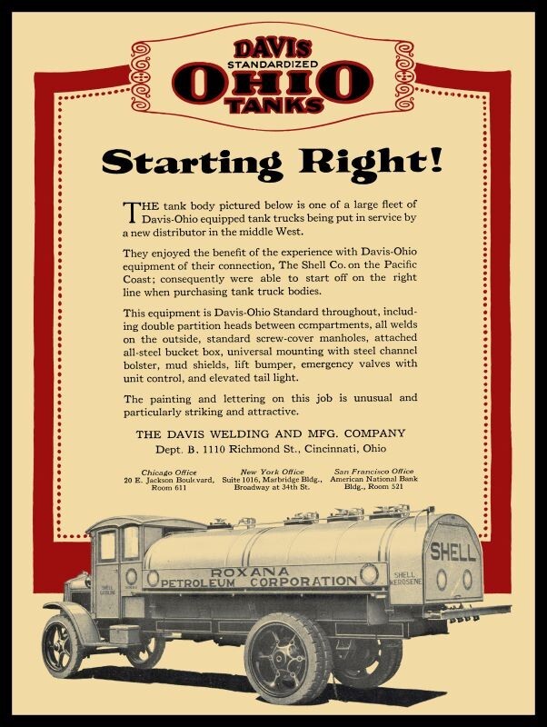 1923 Davis Roxana Gasoline Tanker Truck New Metal Sign: 12×16″ Ships Free