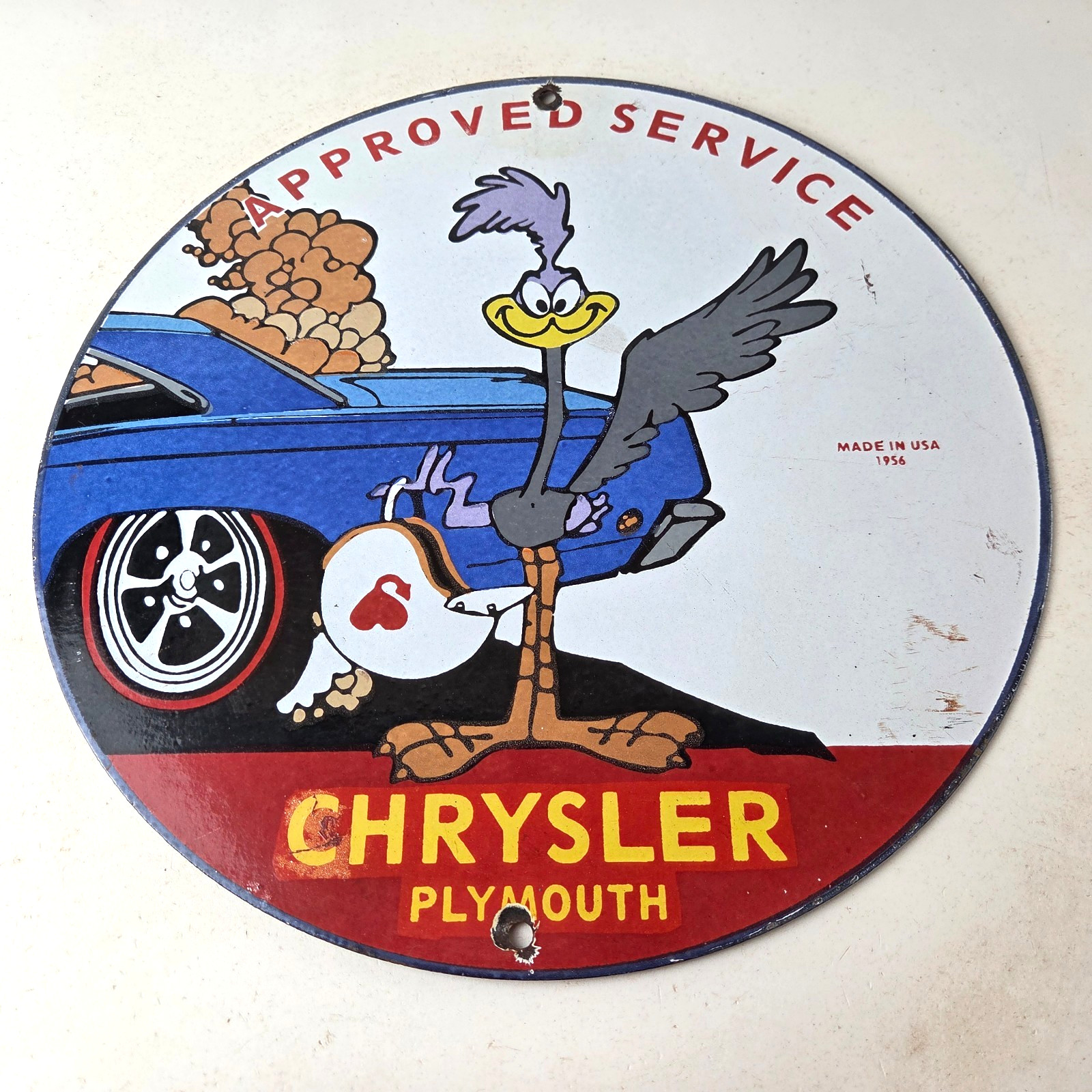 Vintage Mopar Chrysler Porcelain Sign – Road Runner Plymouth Gas Pump Plate Sign