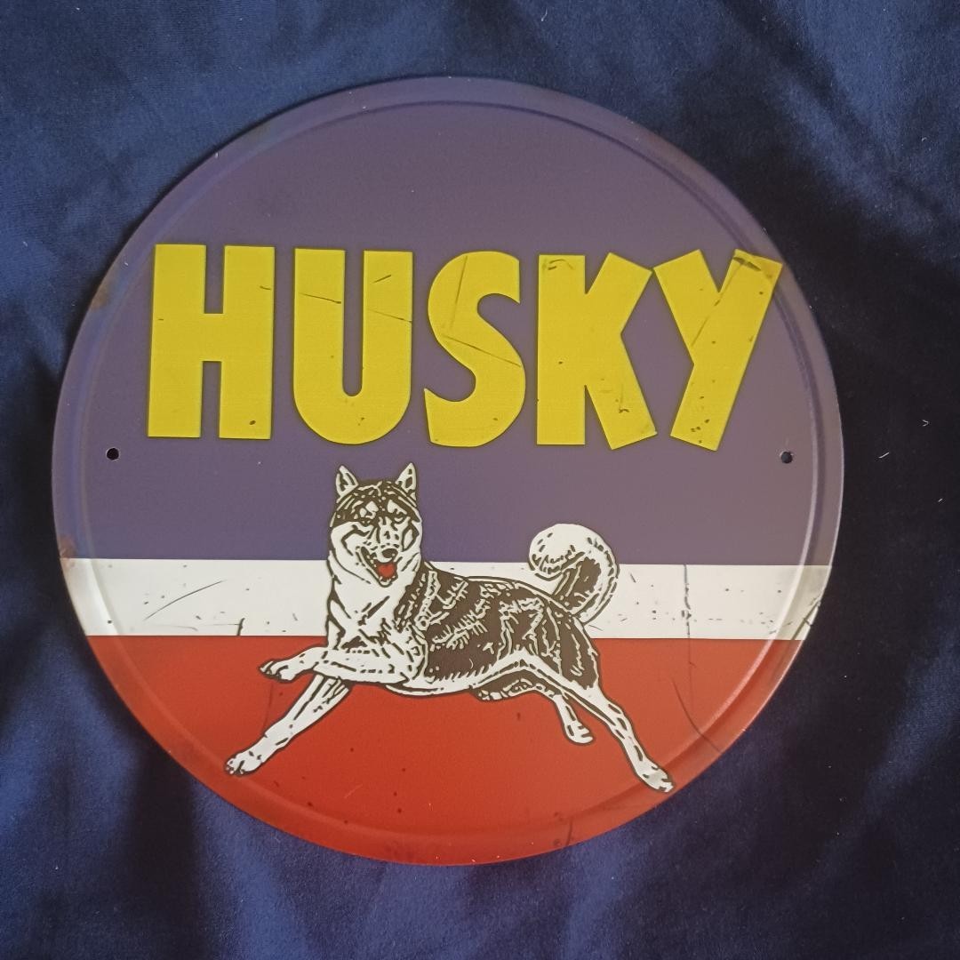 Husky 8″ Round Metal Sign Man Cave Wall Art Garage Bar Gas Station Oil Gas Auto