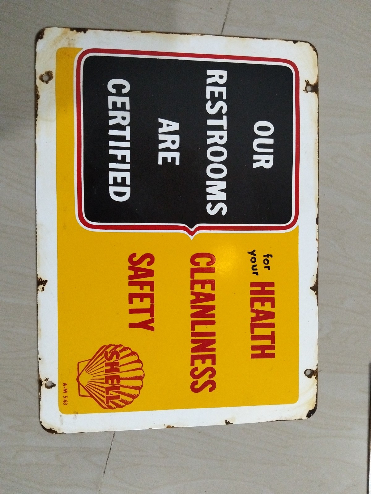 Shell Gas Station Certified Clean Restrooms No Porselain Sign Vintage 30×21.5 Cm