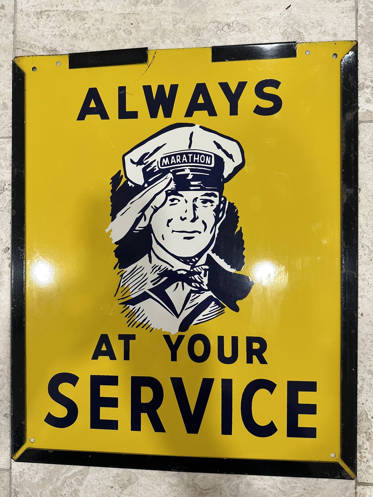 Vintage MARATHON Gasoline Motor Oil Tin Sign Original Rare At Your Service Man!!