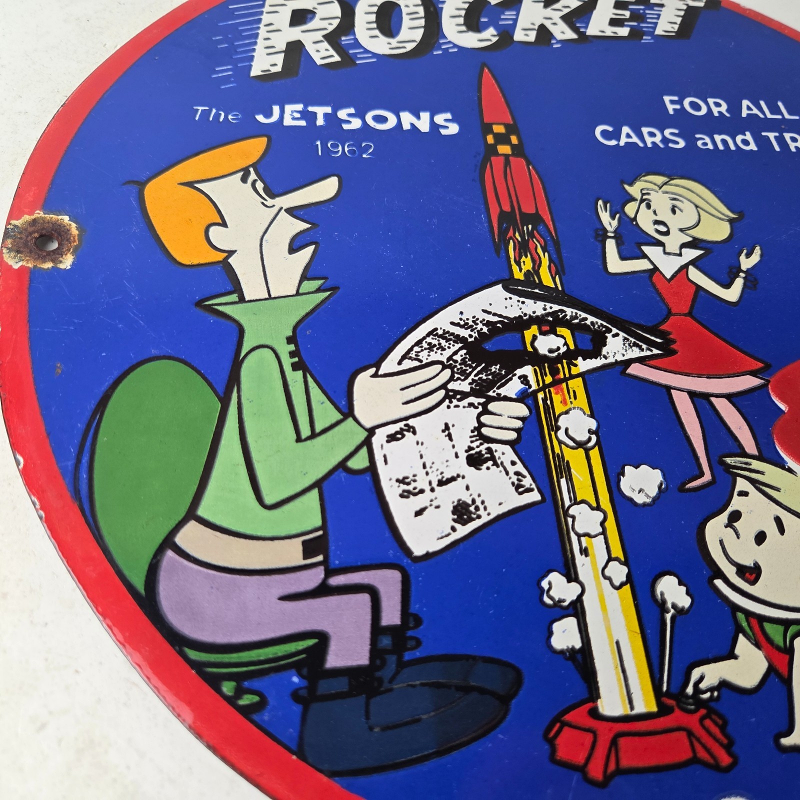 Vintage Rocket Gasoline Sign – The Jetsons Gas Service Station Porcelain Sign