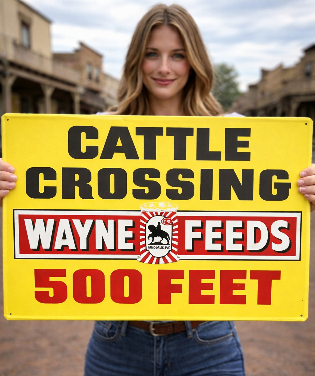 Cattle Crossing 500 Feet Wayne Feeds Steel Advertising Farm Embossed Sign