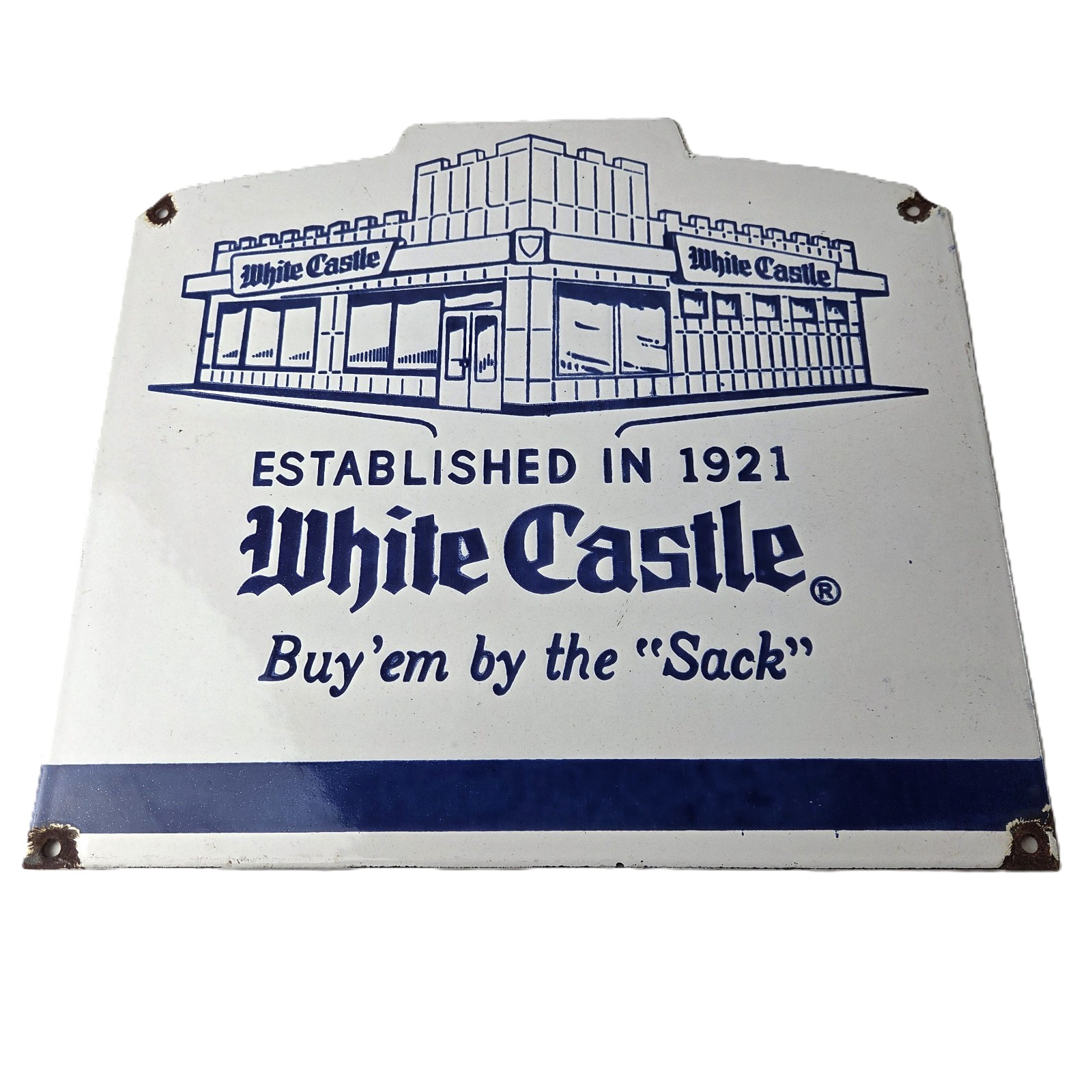 Vintage White Castle Sign – Fast Food Burgers Porcelain Advertising Gas Sign