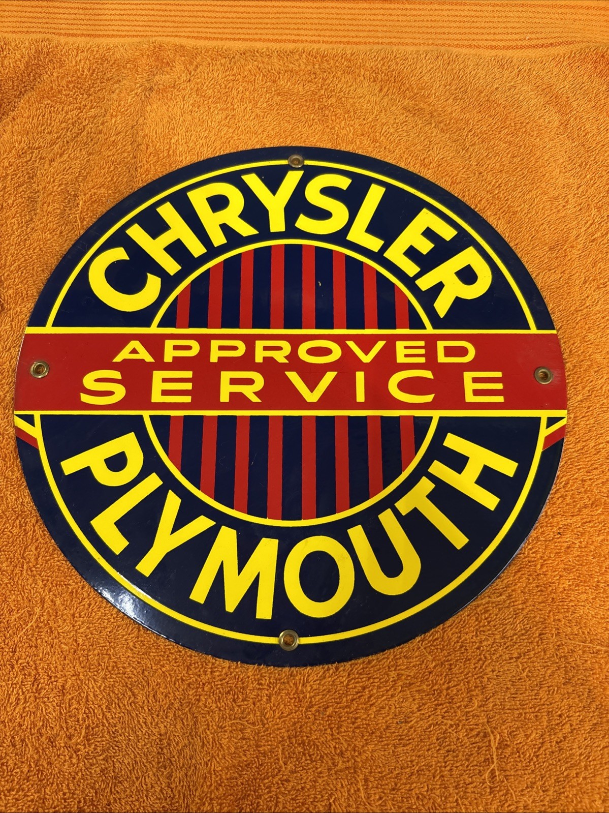 Box16-#38-NOS Chrysler Plymouth Approved Service Porcelain Enamel Sign 12”