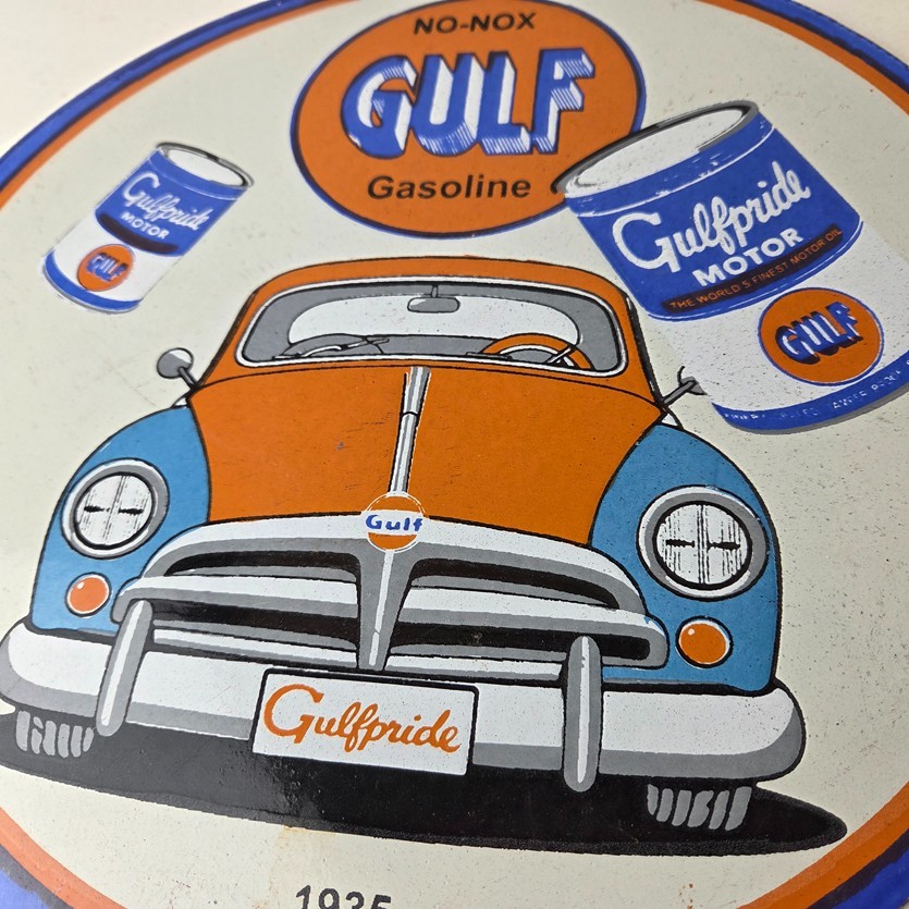 Vintage Volkswagen Bug Gulf Gasoline Sign – Gas Pump Station Porcelain Sign