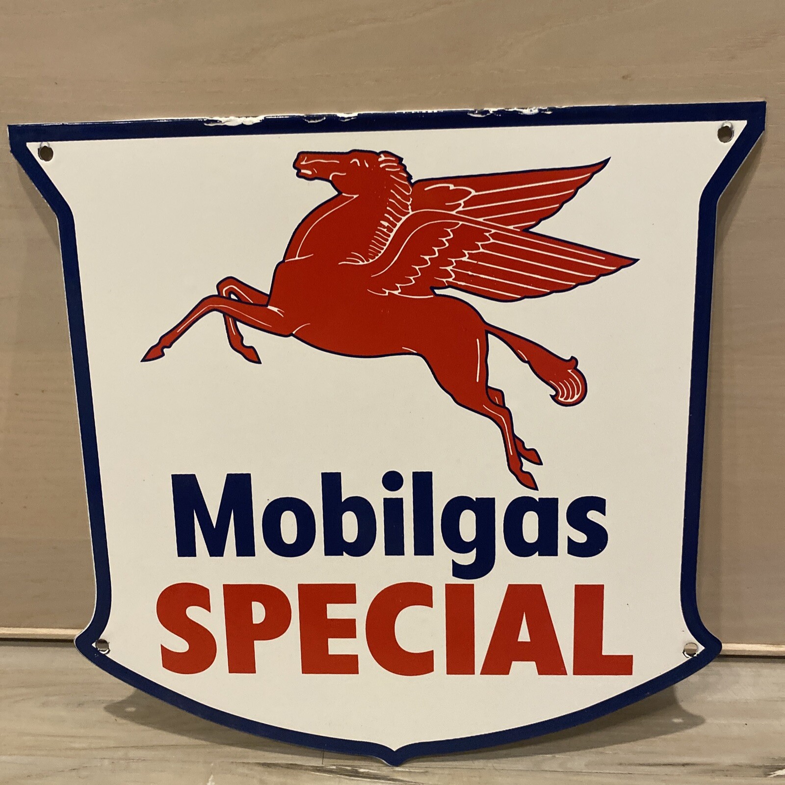 Vintage Mobilgas Special Porcelain Enamel Gas Sign Motor Oil Advertising 12×12