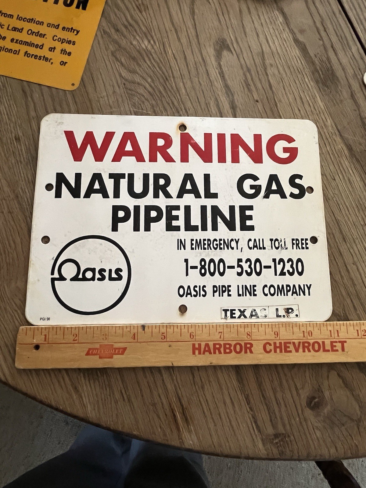 Oasis Natural Gas Pipeline Metal Sign Warning Gasoline Texas 8×11″