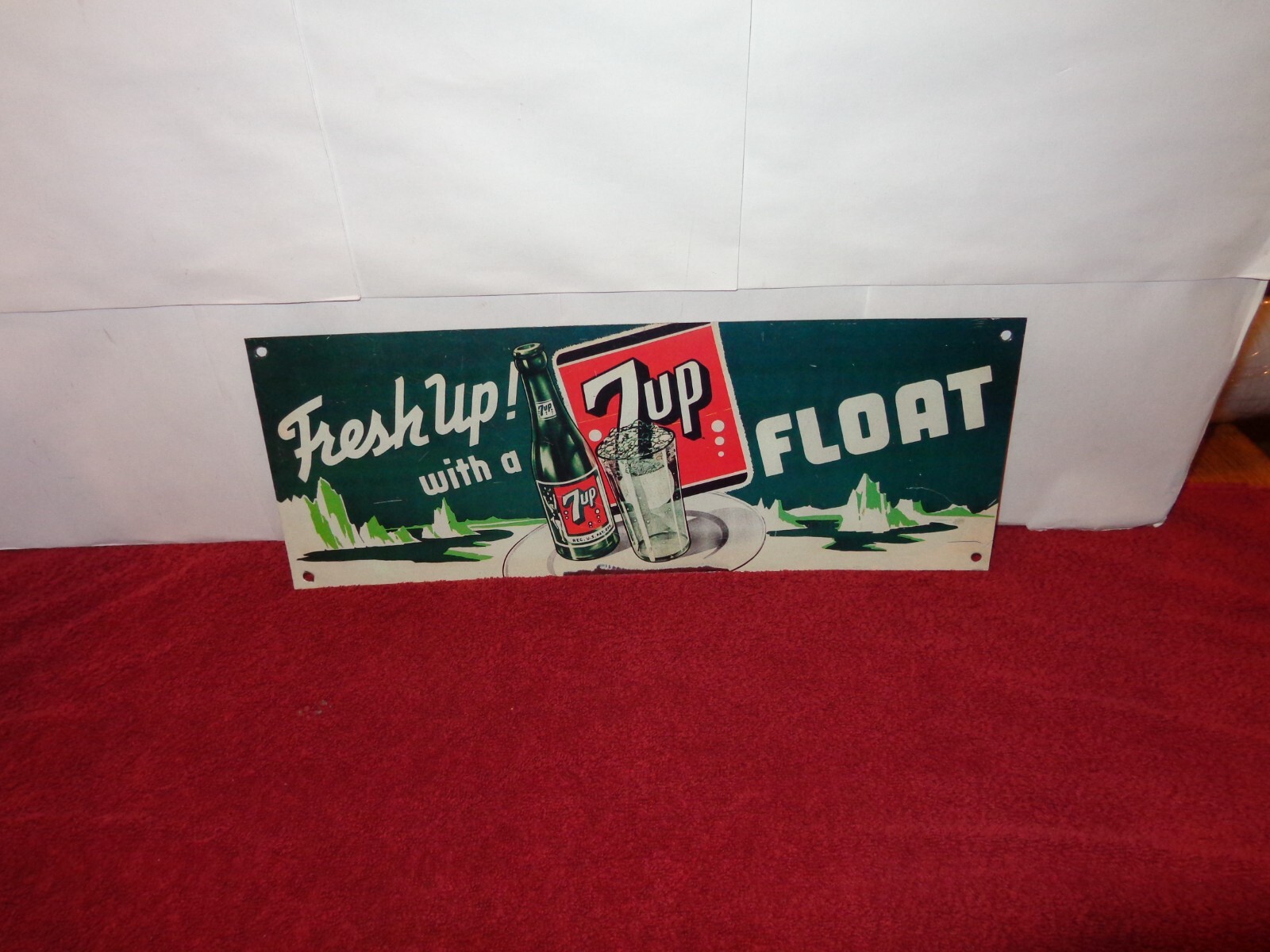 17 x 6 in FRESH WITH A 7 UP FLOAT ADVERTISING SIGN TIN METAL TACKER – Z 464