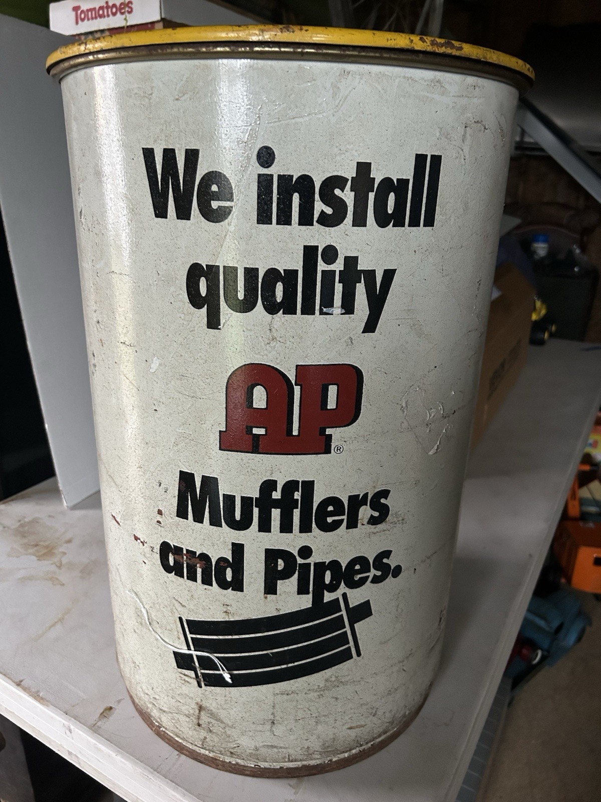 Vintage AP Muffler & Pipes Shop Gas Oil Station Barrel With Lid