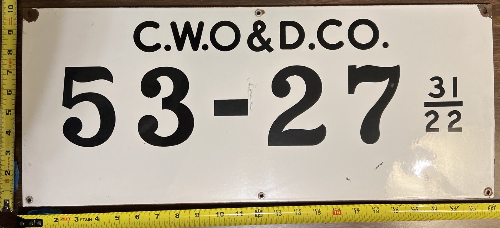 Vintage Porcelain Oil Field Sign – C.W.O.&D. Co. 53-27