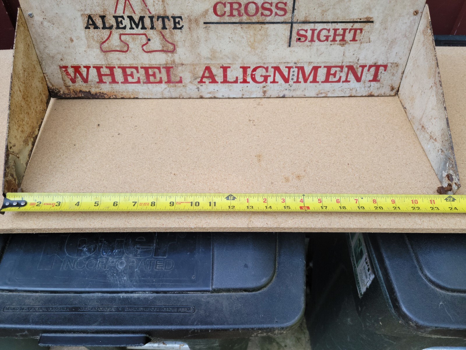Alemite Cross Sight Wheel Alignment Old Gas Station Display Sign Bench Topper