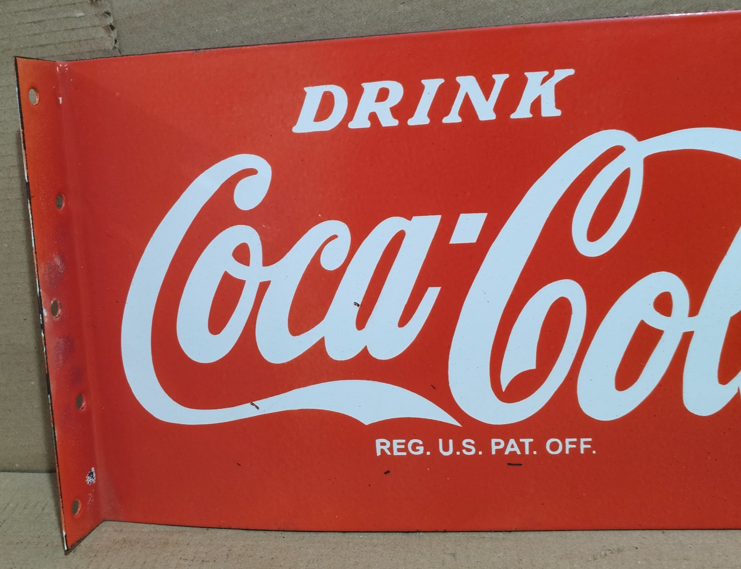 Drink Coca Cola Porcelain Enamel Sign 18 x 10 Inches 2 Sided