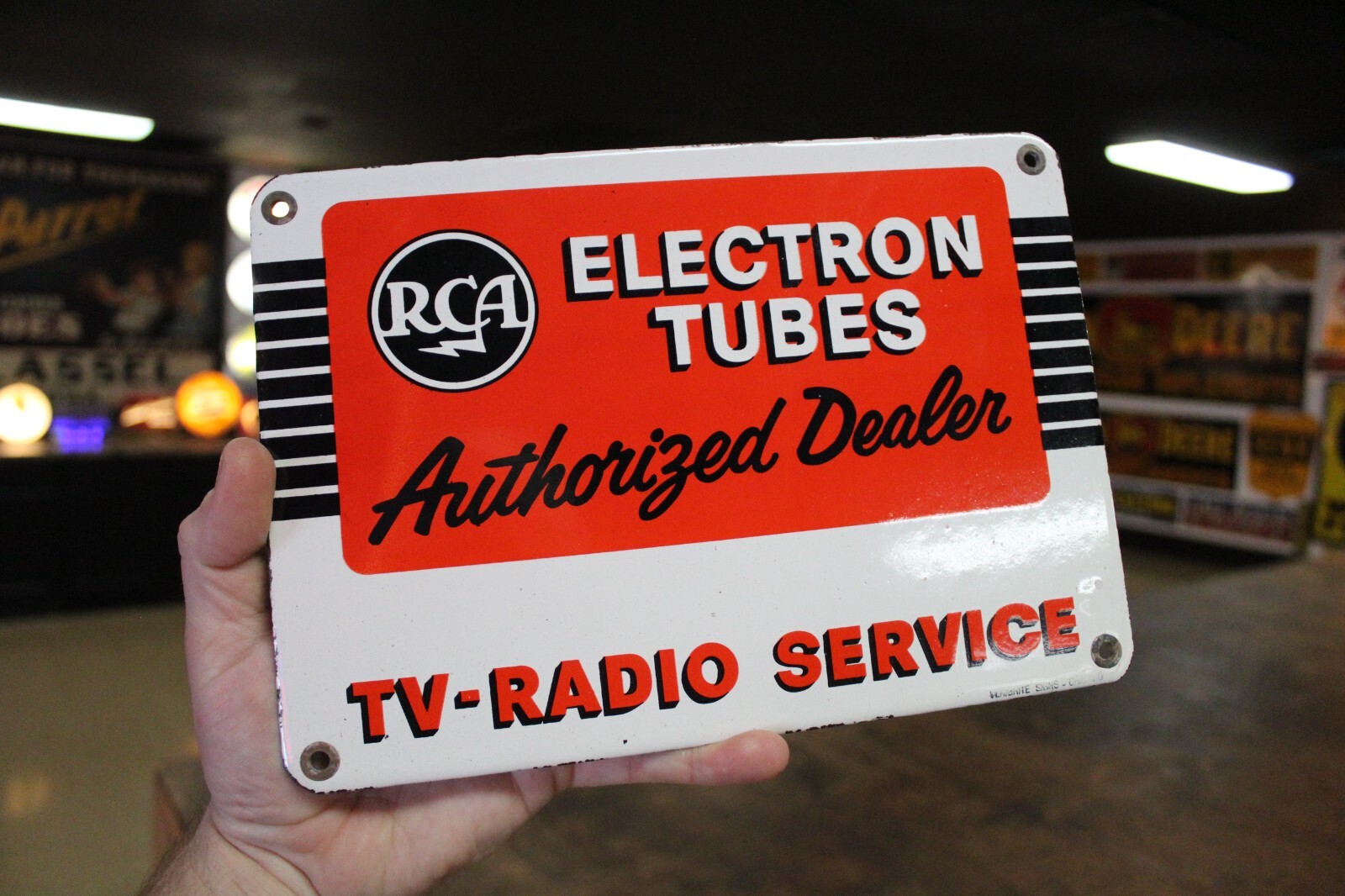 RARE RCA RADIO TV DEALER PORCELAIN METAL SIGN TUBE REPAIR SERVICE DEALER GE