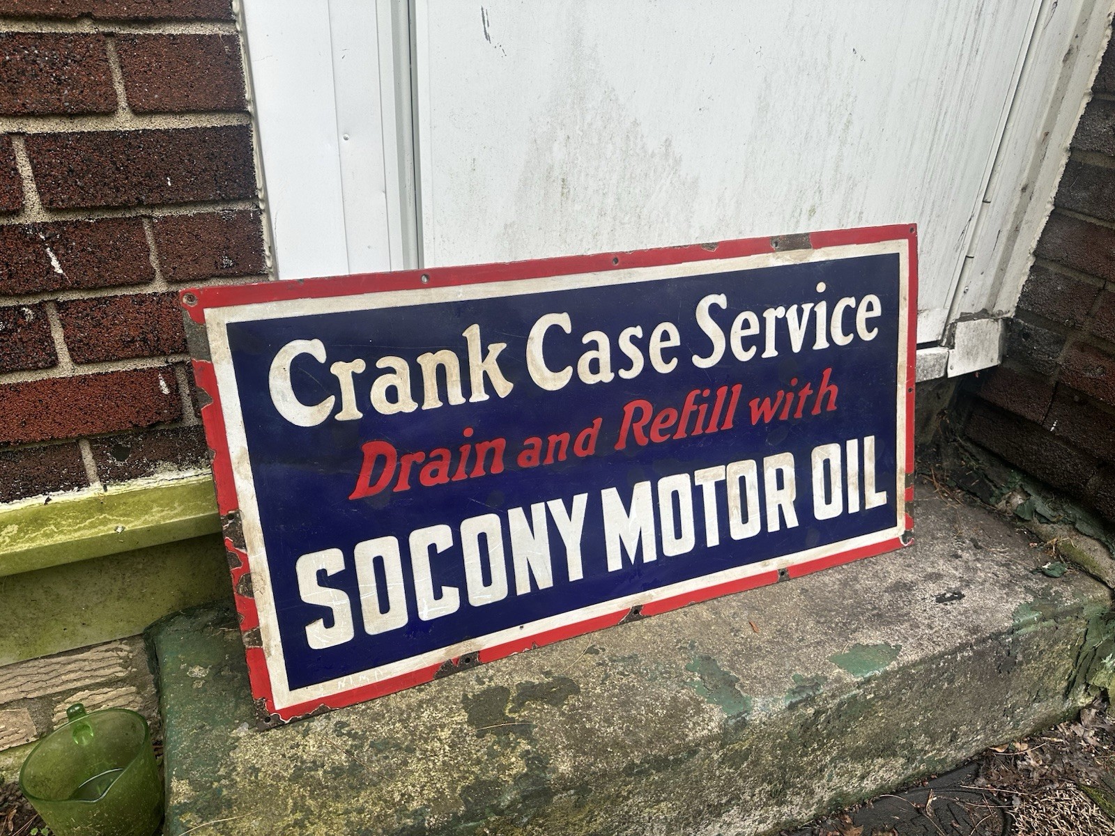 Socony Oil Crankcase Service Porcelain Sign 18” X 35.75” 1960s Gas station