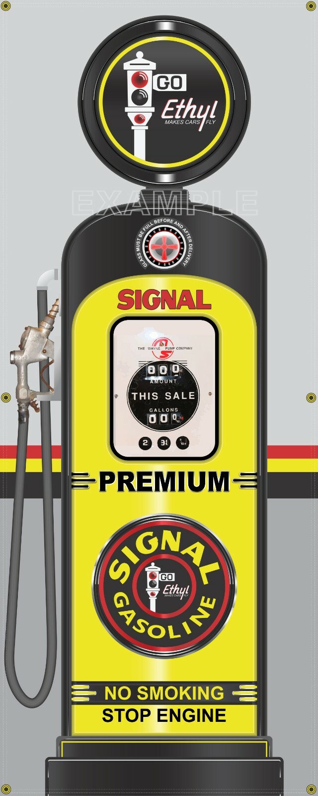 SIGNAL GAS PUMP WAYNE 50s STYLE REGULAR PREMIUM OR SET 2 X 5 REMAKE BANNER ART