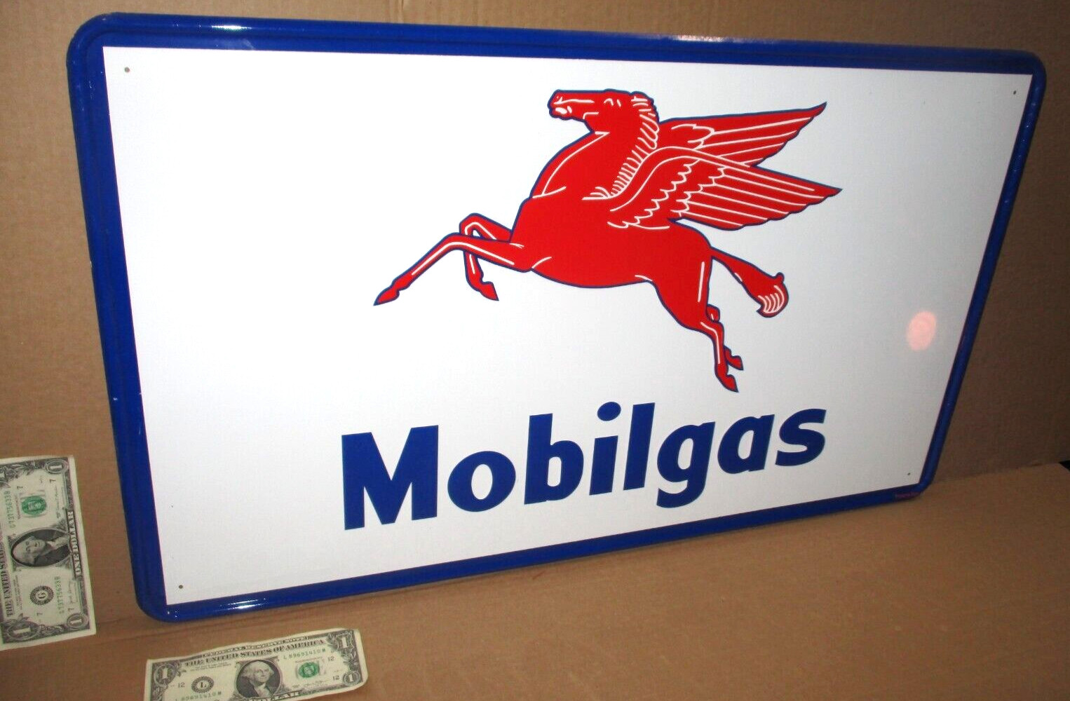 MOBILGAS Gasoline – Flying Red Horse – GIANT SIZE SIGN – Embossed Tin – MADE USA