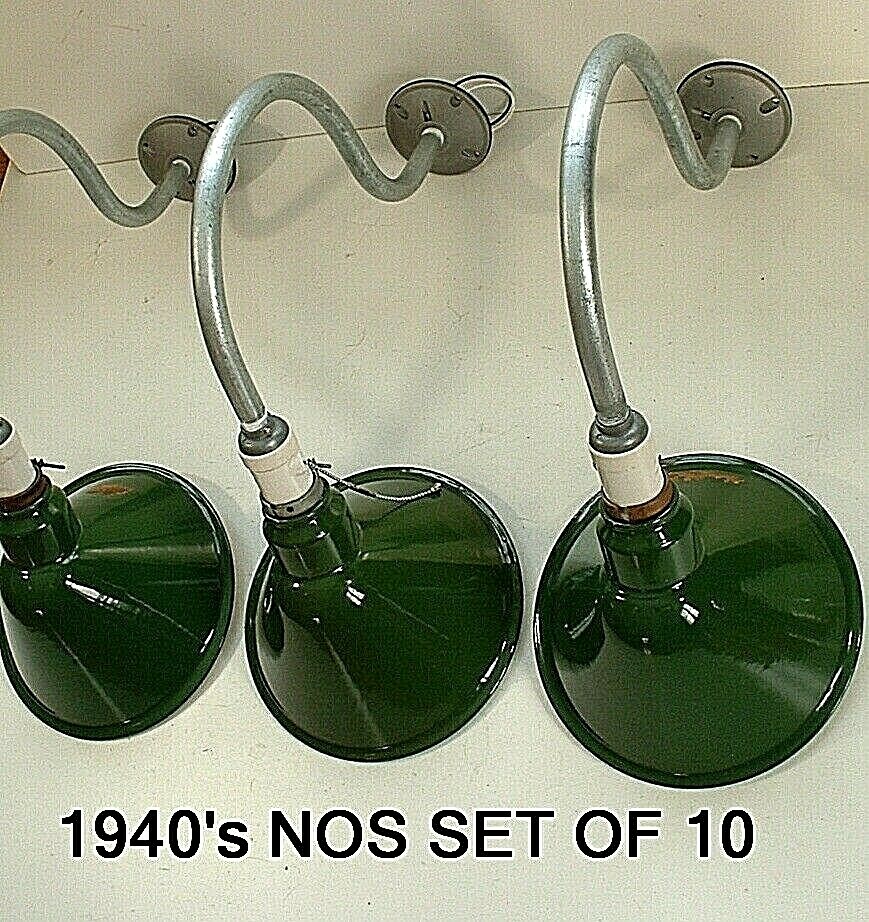 10-Vintage Westinghouse 10″ Gooseneck Green Sign Lights Gas Station Porcelain
