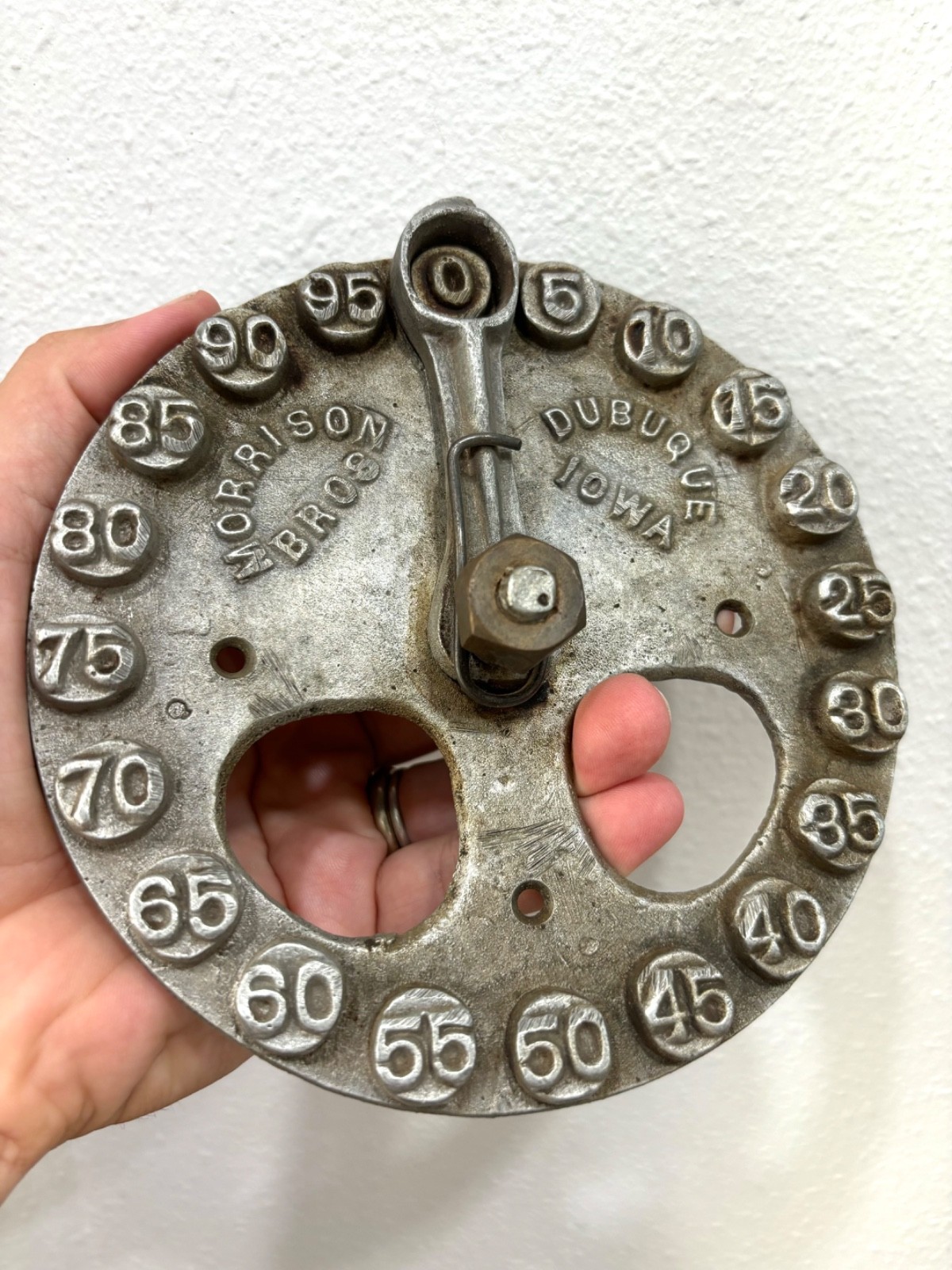 Antique Brass Vtg Oil Delivery Truck Gas Station Sign Dial Dubuque Iowa Morrison