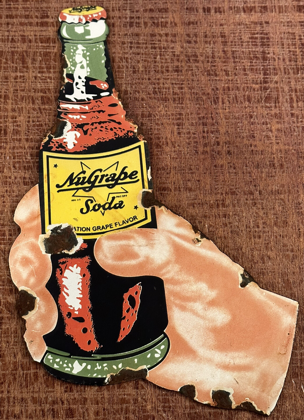 Porcelain Vintage Nugrape Soda Sign Hand Holding Bottle