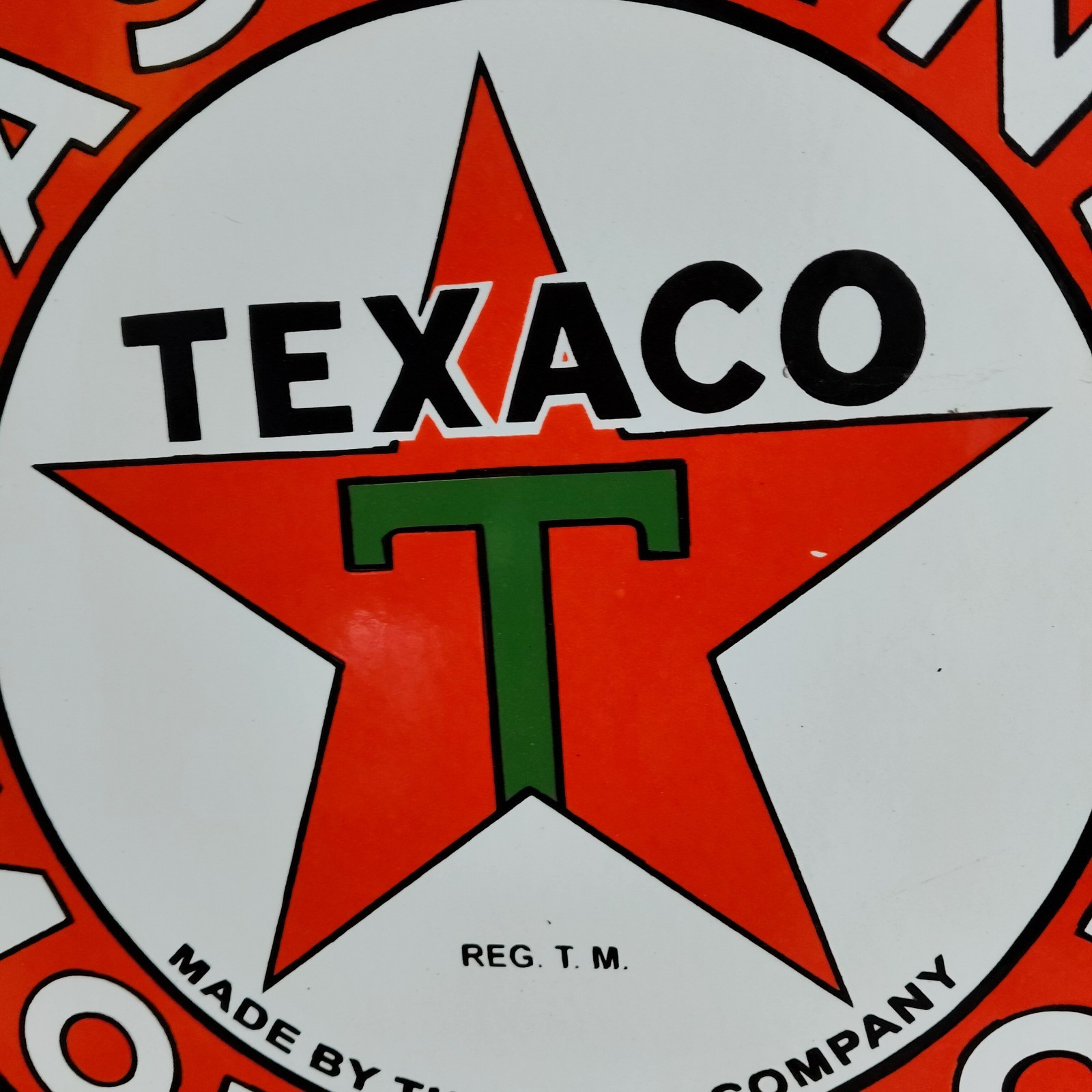 Texaco Gasoline Motor Oil Porcelain Enamel Sign 19.5 x 17 Inches 2 Sided