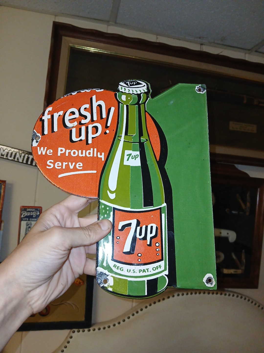 VINTAGE 7UP SODA POP PORCELAIN SIGN GAS STATION SEVEN MOTOR OIL PEPSI COLA