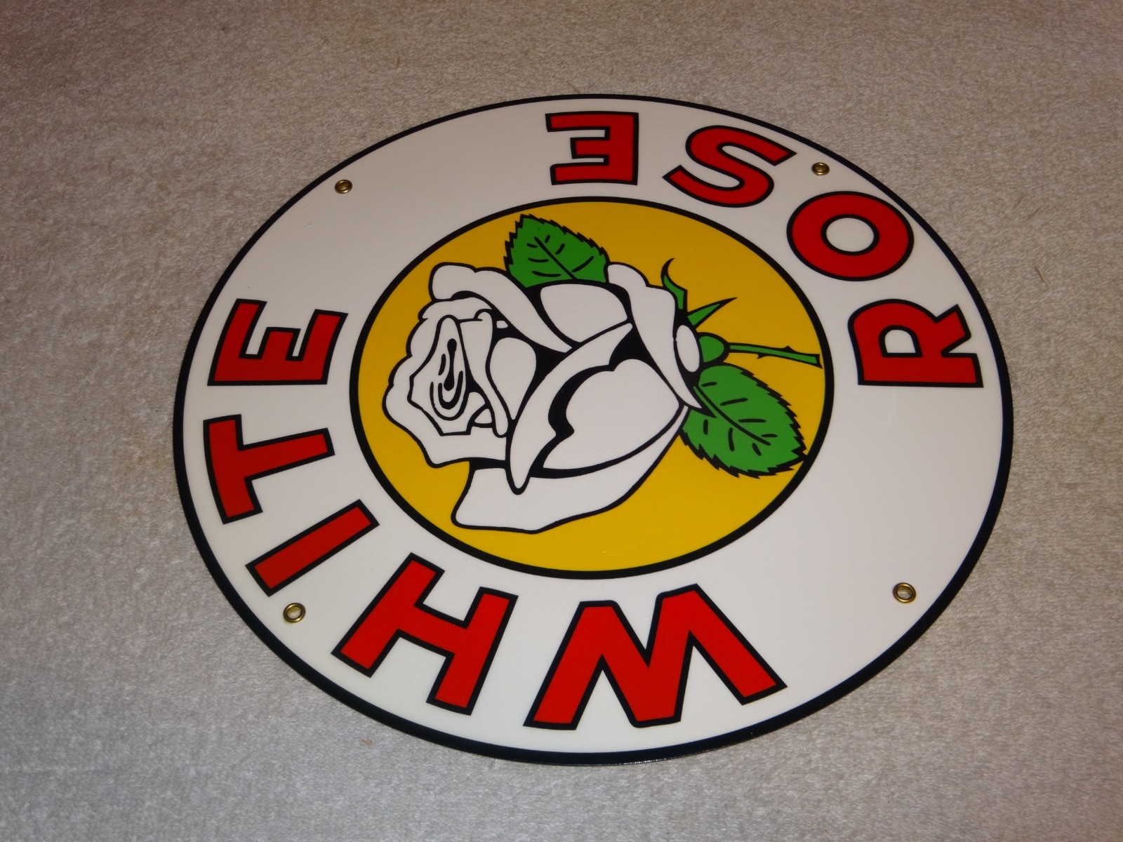 VINTAGE ENARCO WHITE ROSE GASOLINE 11 3/4″ PORCELAIN METAL CANADA GAS & OIL SIGN