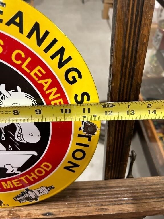 AC Spark plugs Cleaning Station 12″ Round Porcelain Sign