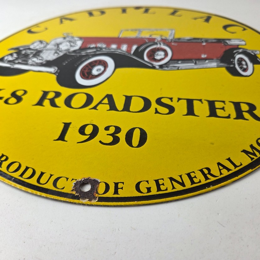 Vintage Cadillac Service Sign – Roadster V8 Gas Pump Automobiles Porcelain Sign