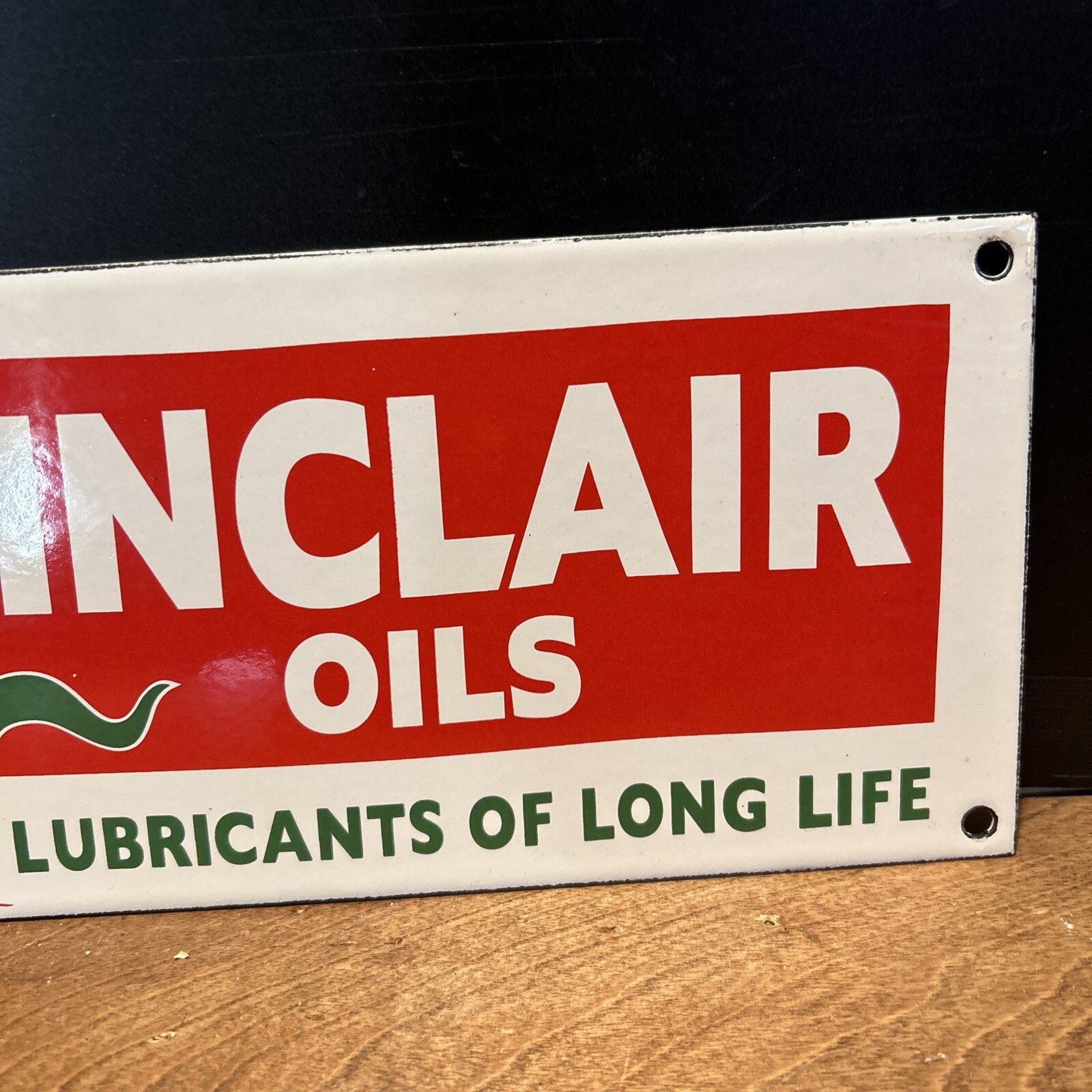 VINTAGE STYLE ‘SINCLAIR ” PORCELAIN WITH DINO GAS & OIL PUMP PLATE 12×5 INCH