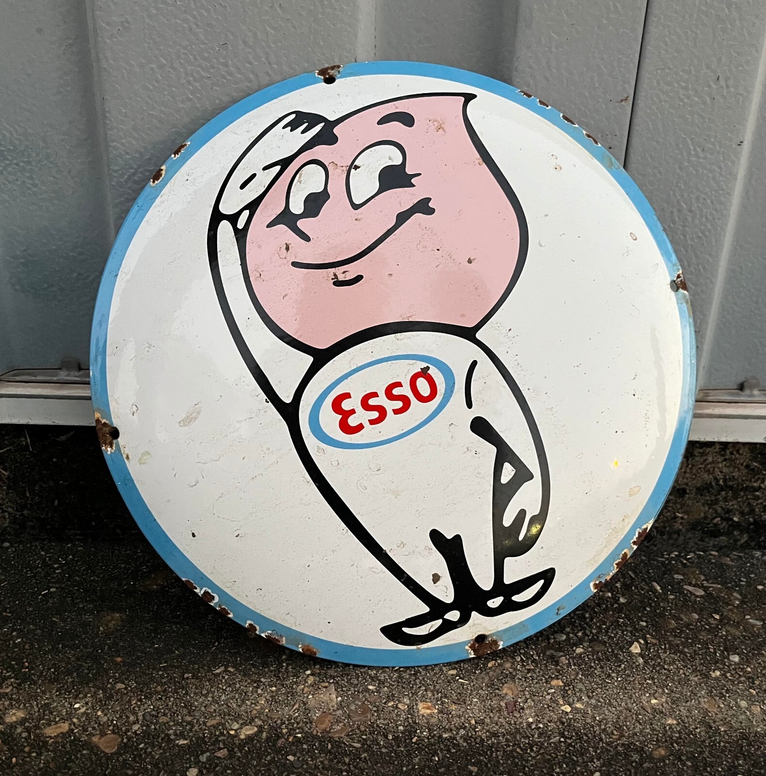 Vintage style Esso Gasoline Porcelain Sign Oil Drop Boy Gas Service Station GOOD