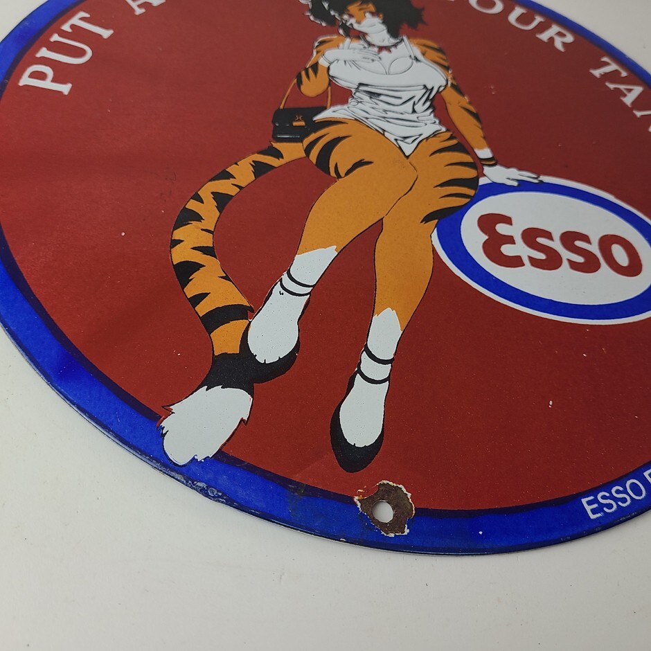 Vintage Esso Gasoline Porcelain Tiger – Gas Service Station Auto Tank Sign
