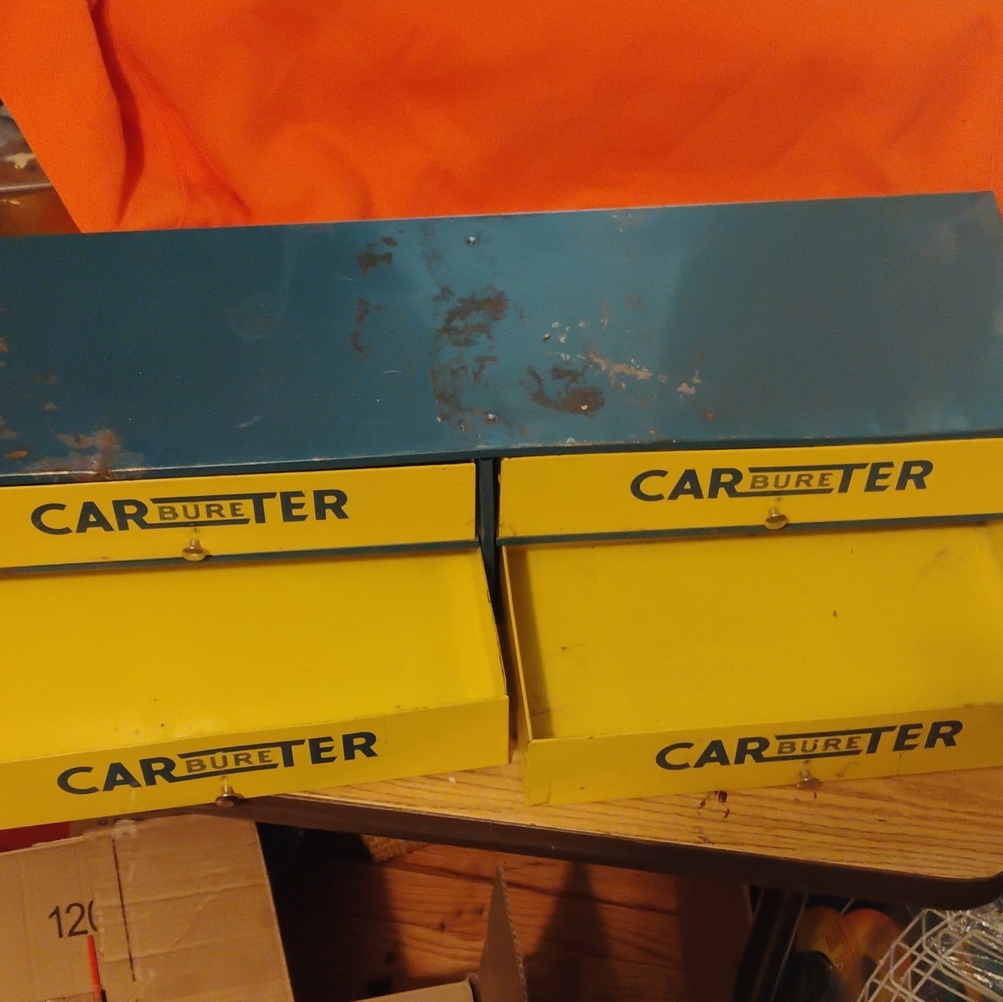 1958 CARTER CARBURETOR Vintage Parts CABINET DISPLAY SIGN W/ VINTAGE PART OWNERS