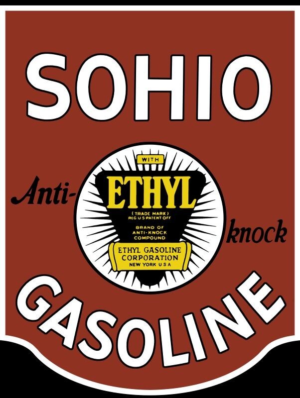 Sohio Anti-Knock Gasoline with Ethyl DIECUT NEW Sign 40″ Tall USA STEEL