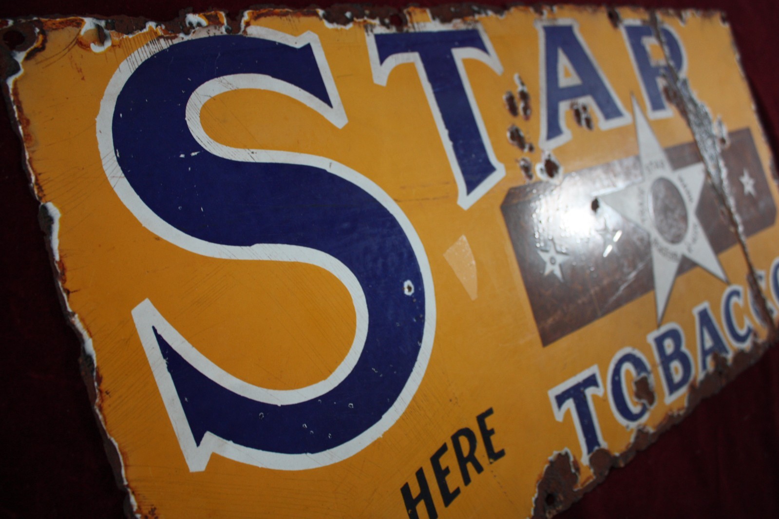* ANTIQUE STAR TOBACCO PORCELAIN SIGN EARLY GENERAL STORE SURVIVOR 1920 1930 *