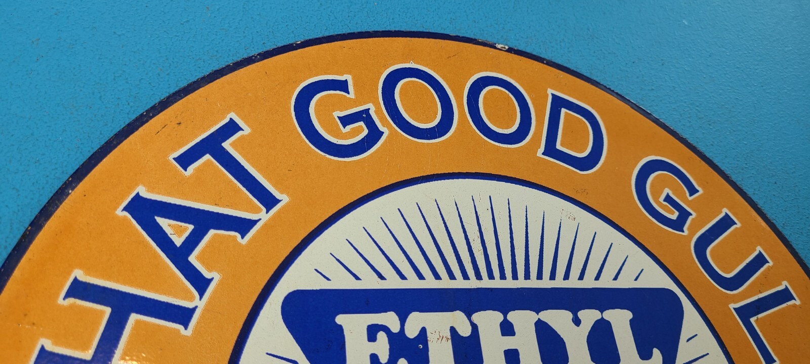 VINTAGE GULF GASOLINE PORCELAIN ETHYL GAS SERVICE STATION GENERAL MOTORS SIGN