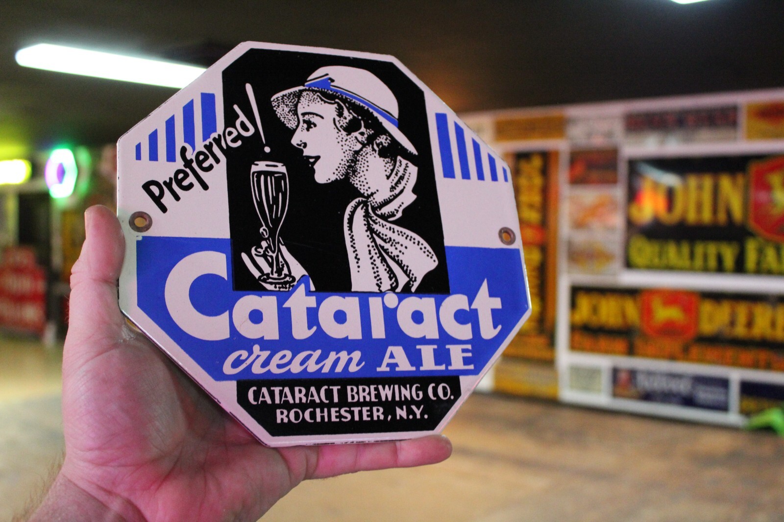 CATARACT ALE BEER DEALER PORCELAIN METAL SIGN BREWING ROCHESTER NY BAR GAS OIL