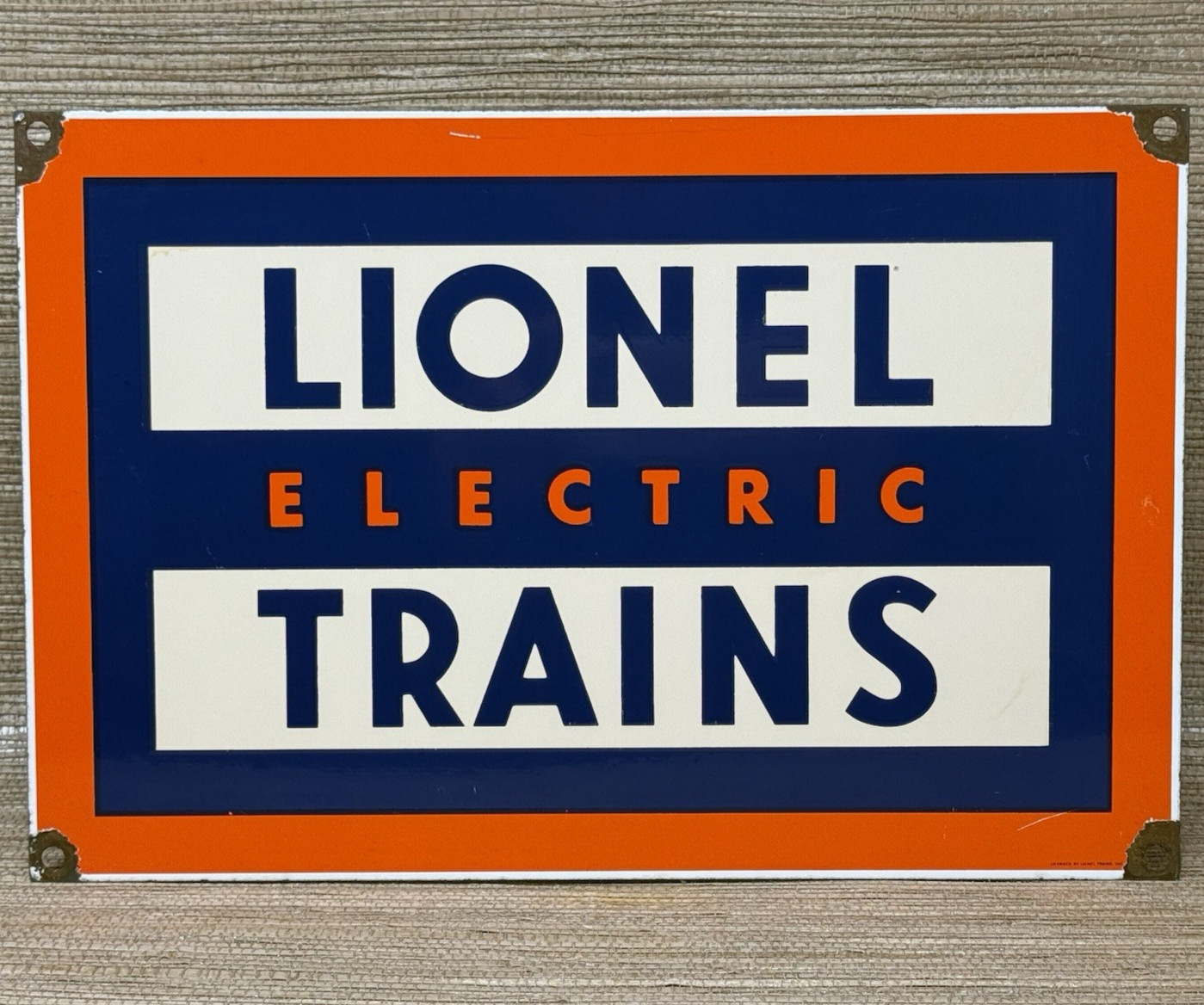 VINTAGE LIONELL ELECTRIC TRAINS PORCELAIN SIGN GAS STATION MOTOR OIL RAIL ROAD