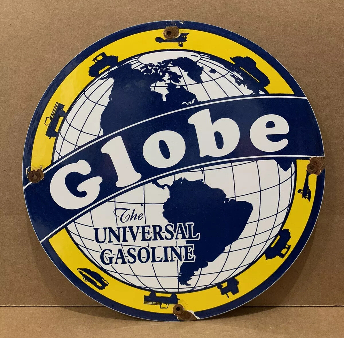 Vintage Porcelain Globe Gasoline Pump Plate Sign Oil Gas Wall Decor Garage Auto