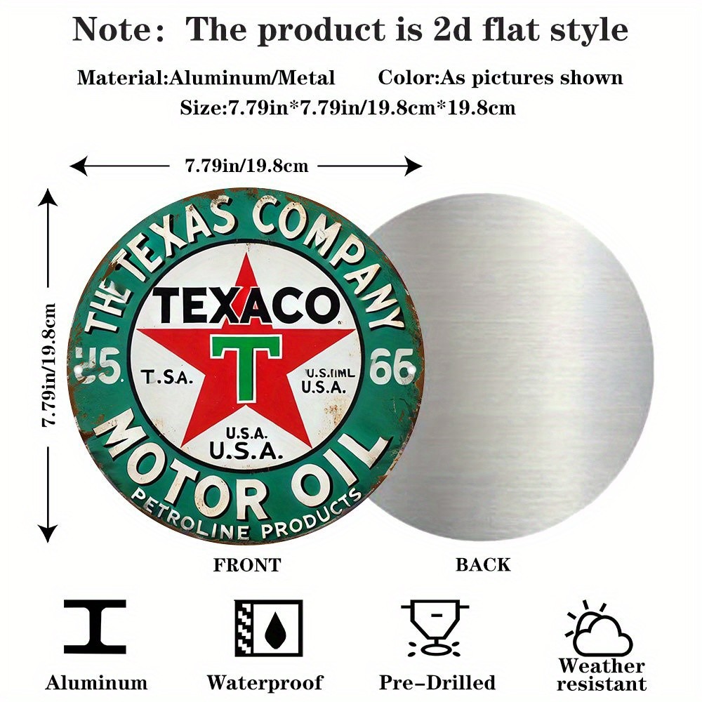 2D Flat – Vintage Texaco Motor Oil Logo Aluminum Sign -Tin Metal Signs 8x8in” Ro