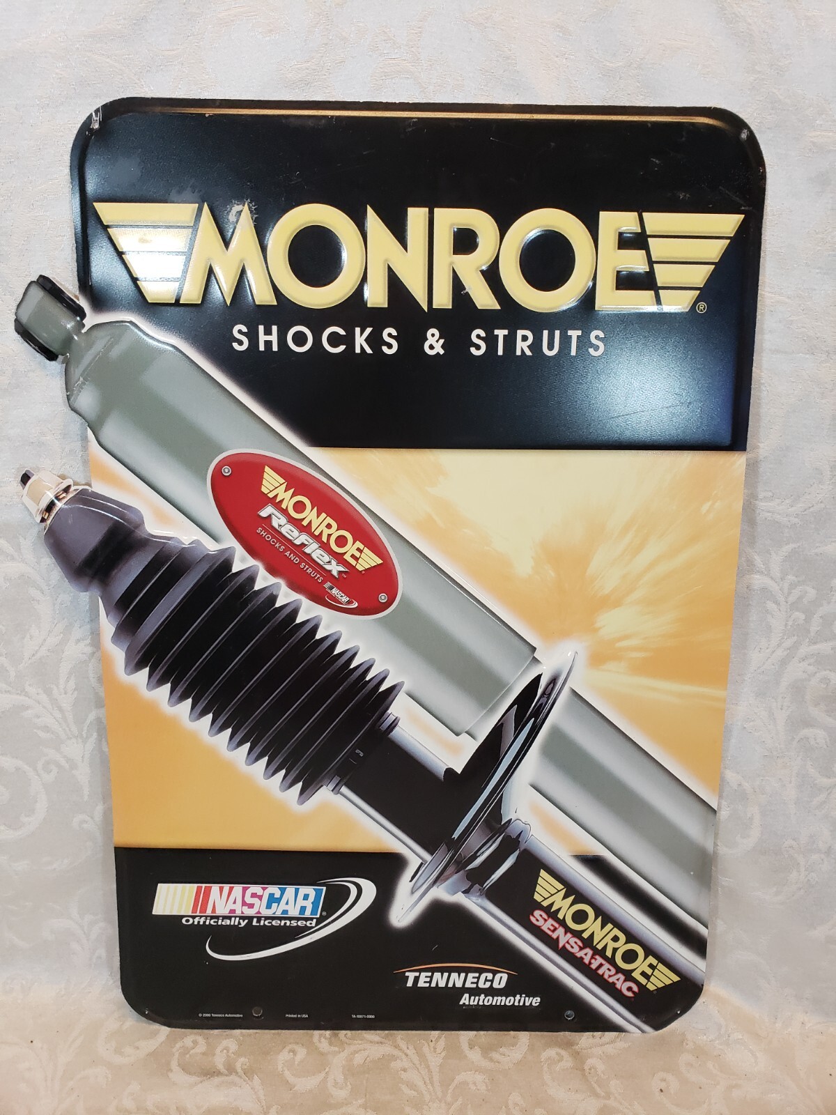 Vintage Monroe Reflex Shocks Sign – Embossed Metal 2000 NASCAR Gas Oil Garage