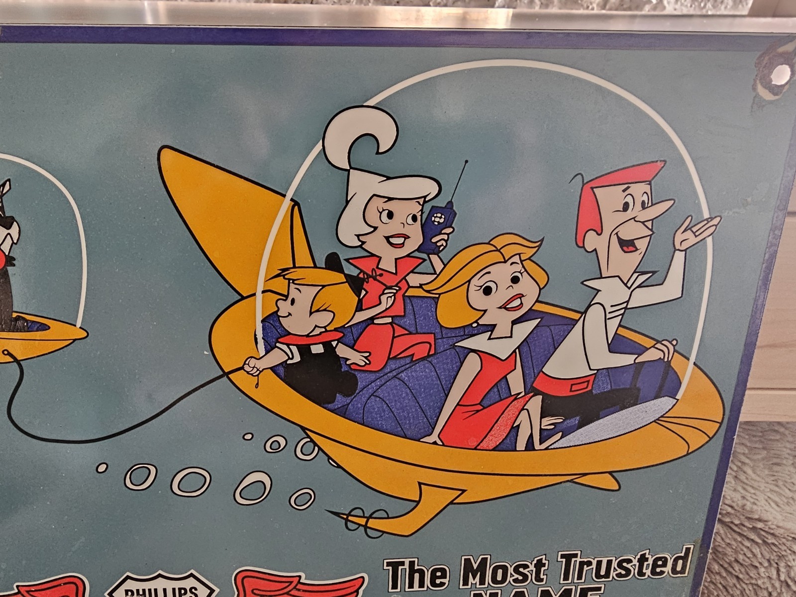 VINTAGE 1963 PHILLIPS 66 12″x10″ GASOLINE THE JETSONS MOTOR OIL PORCELAIN SIGN